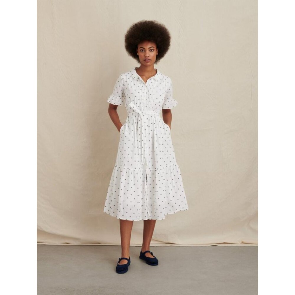 White Alex Mill Belted Field Daisy Midi Shirt Dress XS Cotton